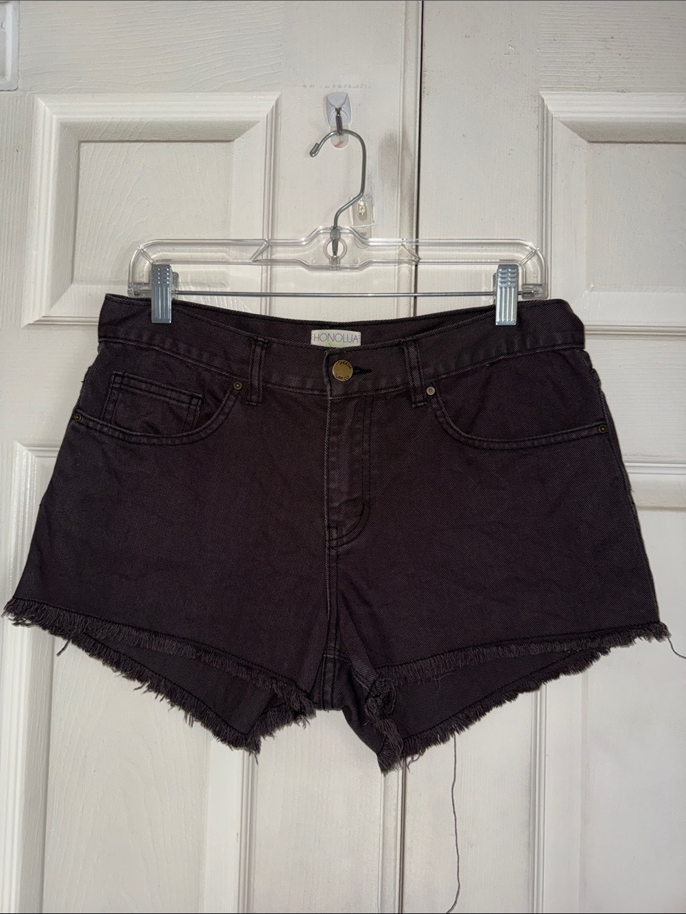 Honolua Surf Co. Espresso Colored Cut Off Embroidered Pockets Denim Shorts
